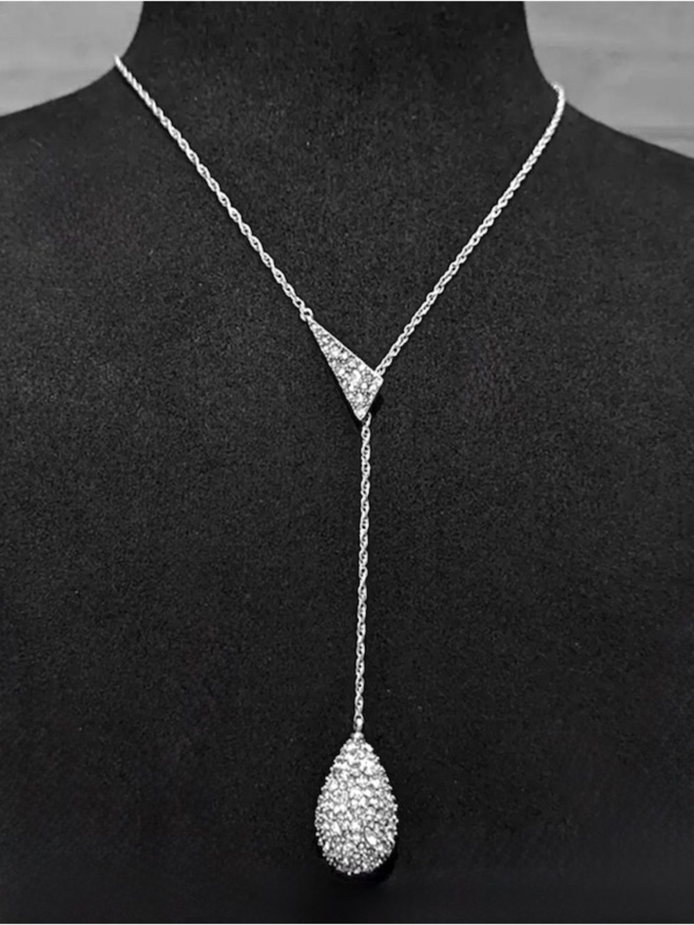 NEW Alexis Bittar Lariat Necklace Silver Pavé Crystal Origami Bolo SB11